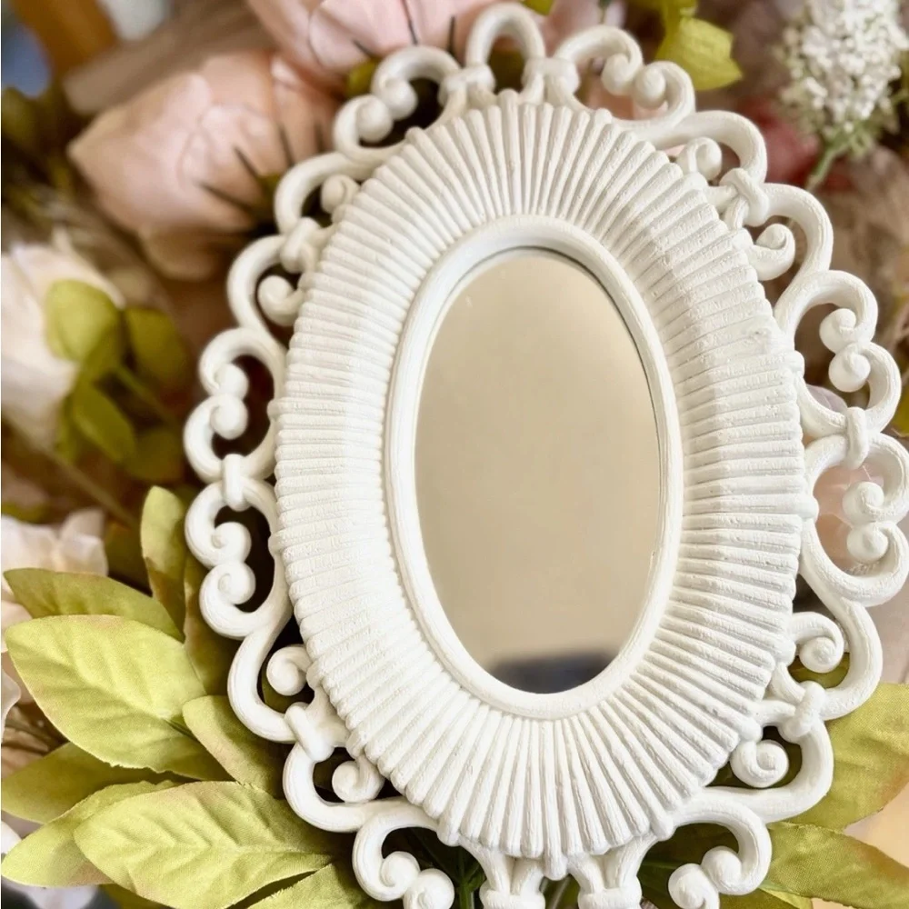 Vtg Pair Of Homco Faux Wicker Oval Mirror Home Interiors 9.5” X 7” Cottage Core